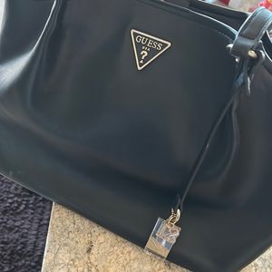 Guess black faux leather black hobo bag purse with gold detail